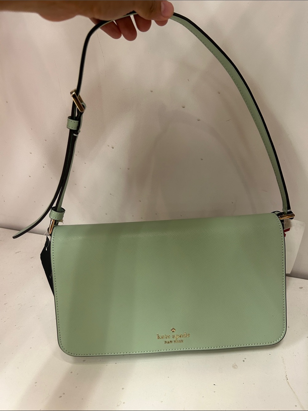 kate spade Mint Green Leather Shoulder Bag with Black Trim